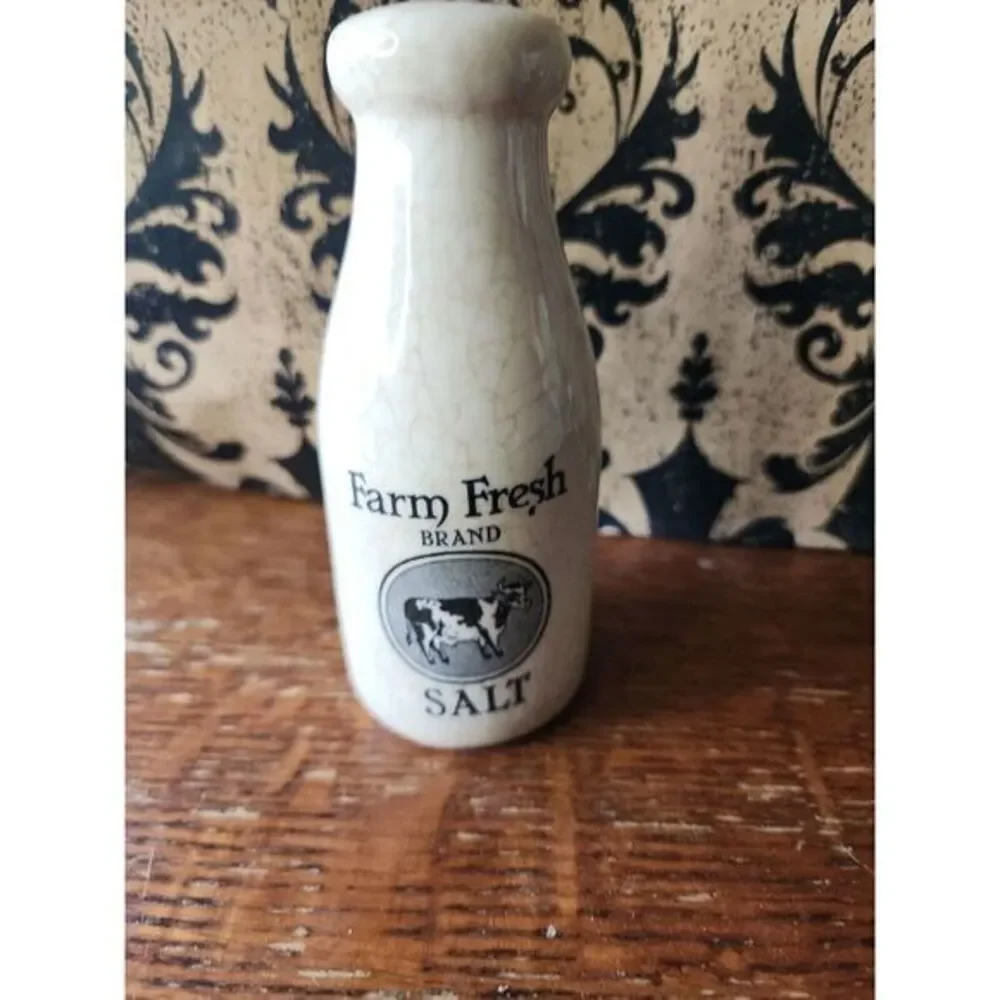 Vintage Milk Jug Salt Shaker FARM FRESH BRAND Pottery 5